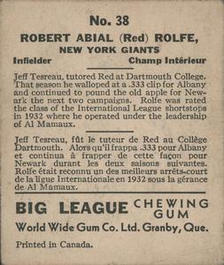 1936 World Wide Gum (V355) #38 Red Rolfe Back