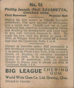 1936 World Wide Gum (V355) #54 Phil Cavarretta Back