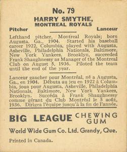 1936 World Wide Gum (V355) #79 Harry Smythe Back