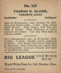 1936 World Wide Gum (V355) #119 Tom Oliver Back