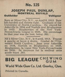 1936 World Wide Gum (V355) #125 Paul Dunlap Back
