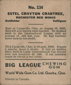 1936 World Wide Gum (V355) #134 Estel Crabtree Back