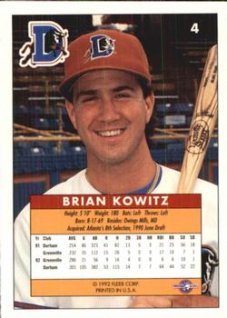 1992-93 Fleer Excel #4 Brian Kowitz Back