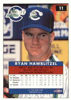 1992-93 Fleer Excel #11 Ryan Hawblitzel Back