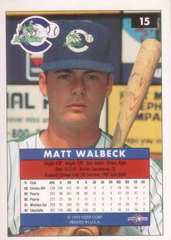 1992-93 Fleer Excel #15 Matt Walbeck Back