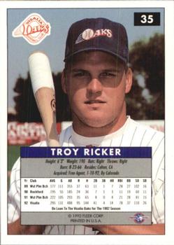 1992-93 Fleer Excel #35 Troy Ricker Back