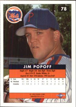 1992-93 Fleer Excel #78 Jim Popoff Back