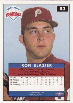 1992-93 Fleer Excel #83 Ron Blazier Back