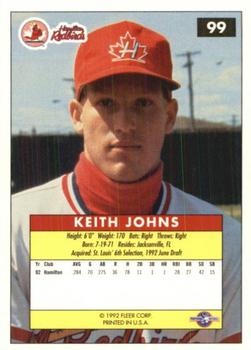 1992-93 Fleer Excel #99 Keith Johns Back