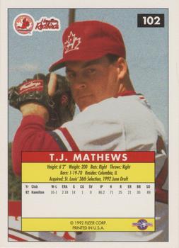 1992-93 Fleer Excel #102 T.J. Mathews Back
