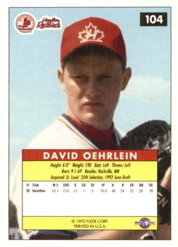 1992-93 Fleer Excel #104 David Oehrlein Back