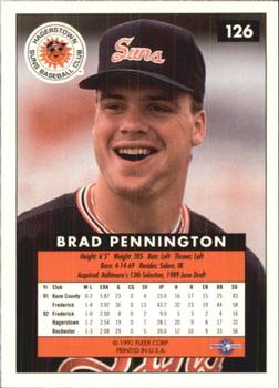1992-93 Fleer Excel #126 Brad Pennington Back