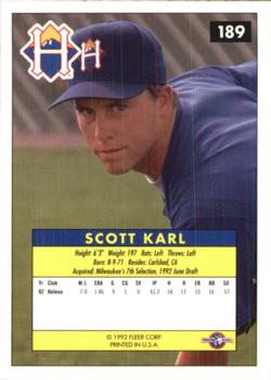 1992-93 Fleer Excel #189 Scott Karl Back