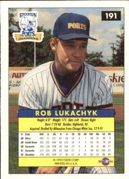 1992-93 Fleer Excel #191 Rob Lukachyk Back