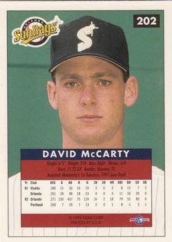 1992-93 Fleer Excel #202 David McCarty Back