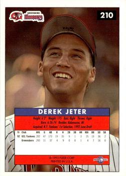 1992-93 Fleer Excel #210 Derek Jeter Back