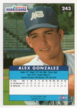 1992-93 Fleer Excel #243 Alex Gonzalez Back