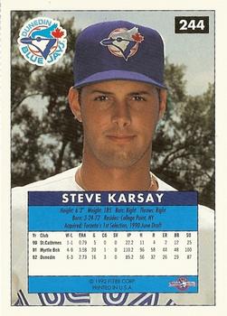 1992-93 Fleer Excel #244 Steve Karsay Back