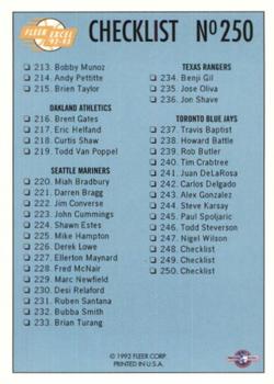 1992-93 Fleer Excel #250 Checklist: 165-250 Back