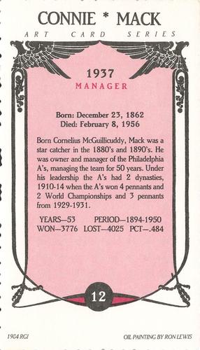 1984 Galasso Hall of Famers #12 Connie Mack Back
