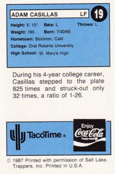 1987 TacoTime Salt Lake Trappers #19 Adam Casillas Back