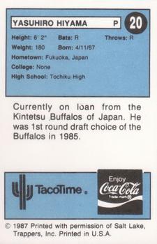 1987 Taco Time Salt Lake City Trappers #20 Yasuhiro Hiyama Back