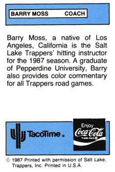 1987 TacoTime Salt Lake Trappers #NNO Barry Moss Back