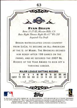 2012 Topps Museum Collection #63 Ryan Braun Back