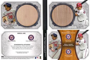 2012 Topps Museum Collection - Dual Jumbo Lumber Relics #MMDJL-MR Mike Morse / Ivan Rodriguez Front