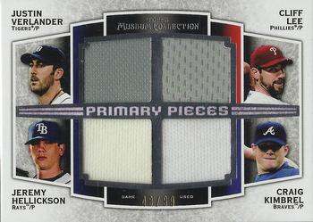 2012 Topps Museum Collection - Primary Pieces 4-Player Quad Relics #PPFQR-VLHK Justin Verlander / Cliff Lee / Jeremy Hellickson / Craig Kimbrel Front