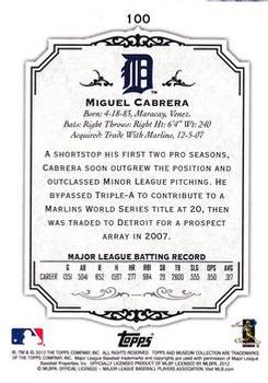 2012 Topps Museum Collection - Green #100 Miguel Cabrera Back