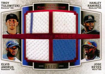 2012 Topps Museum Collection - Primary Pieces 4-Player Quad Relics Red 75 #PPFQR-TRAR Troy Tulowitzki / Hanley Ramirez / Elvis Andrus / Jose Reyes Front