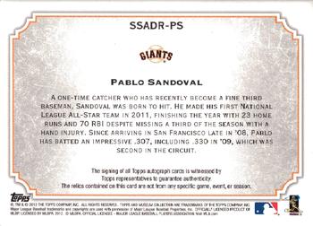 2012 Topps Museum Collection - Signature Swatches Dual Relic Autographs Gold 25 #SSADR-PS Pablo Sandoval Back