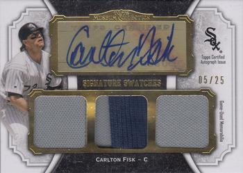 2012 Topps Museum Collection - Signature Swatches Dual Relic Autographs Gold 25 #SSADR-CF Carlton Fisk Front