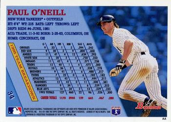 1996 Bowman #34 Paul O'Neill Back