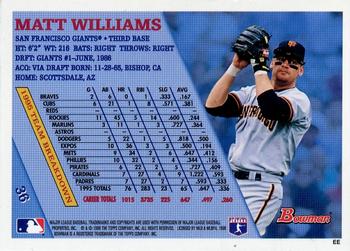 1996 Bowman #36 Matt Williams Back
