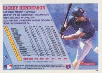 1996 Bowman #38 Rickey Henderson Back