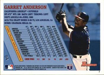1996 Bowman #94 Garret Anderson Back