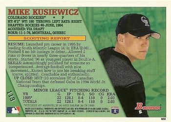 1996 Bowman #113 Mike Kusiewicz Back