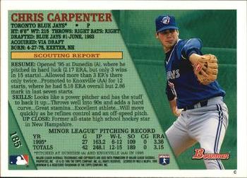 1996 Bowman #185 Chris Carpenter Back