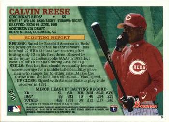 1996 Bowman #200 Calvin Reese Back
