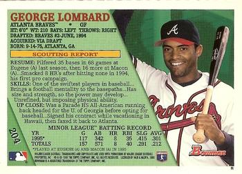 1996 Bowman #204 George Lombard Back