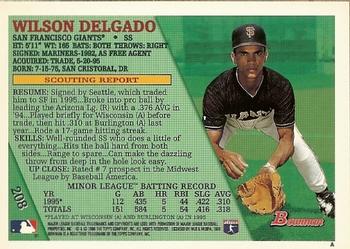 1996 Bowman #208 Wilson Delgado Back
