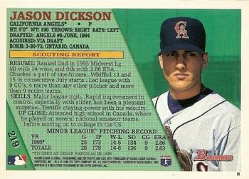 1996 Bowman #219 Jason Dickson Back