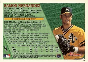 1996 Bowman #220 Ramon Hernandez Back