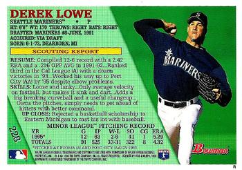 1996 Bowman #228 Derek Lowe Back