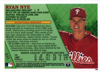 1996 Bowman #243 Ryan Nye Back