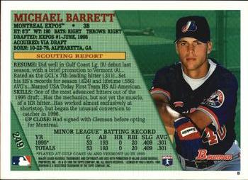 1996 Bowman #249 Michael Barrett Back