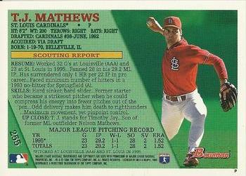 1996 Bowman #255 T.J. Mathews Back