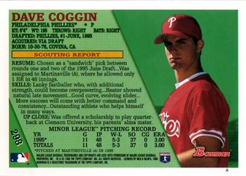 1996 Bowman #298 Dave Coggin Back